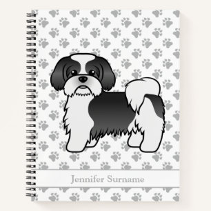 Schwarz-Weiß-Shih-Tzu-Süßer-Cartoon-Hund und Name Notizbuch