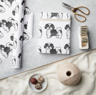Schwarz-Weiß-Shih-Tzu-Süßes-Cartoon-Hund-Muster Geschenkpapier