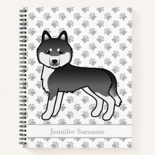 Schwarz-Weiß-Sibirien-Husky-Karikatur Notizbuch