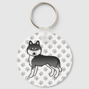 Schwarz-Weiß-sibirische Husky-Karikatur Schlüsselanhänger