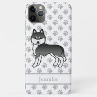 Schwarz-Weiß-Sibirischer Husky-Cartoon-Hund und Na