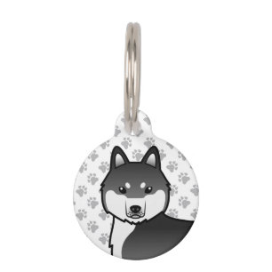 Schwarz-Weiß-Sibirischer Husky-Karikaturenkopf Haustiermarke