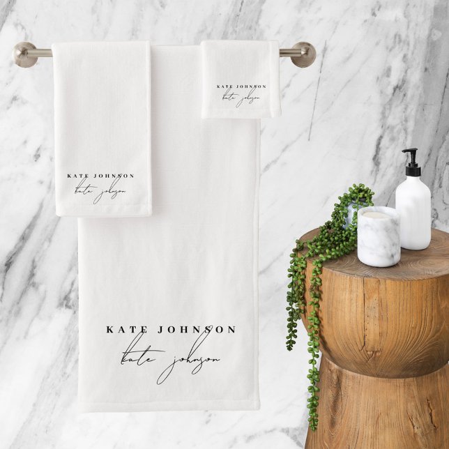 Schwarz-weiß Signature-Script-Monogramm Badhandtuch Set (Black White Signature Script Monogram Bath Towel Set)