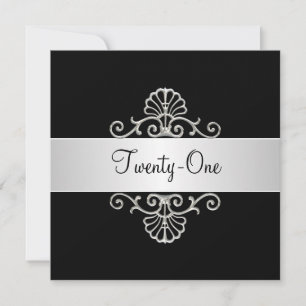 Schwarz-Weiß-Silber 21. Geburtstag Einladung