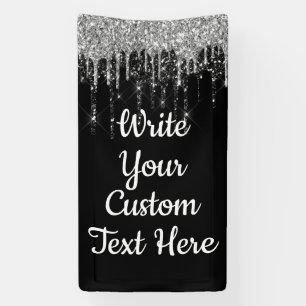 Schwarz Weiß & Silber Jubiläums Geburtstagsglitter Banner