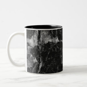 Schwarz Weiß & Silber Marmor Modern Glamour Zweifarbige Tasse