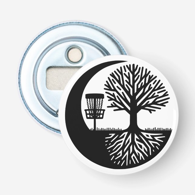 Schwarz-Weiß-Silhouette Disc Golf Flaschenöffner (Vorderseite)