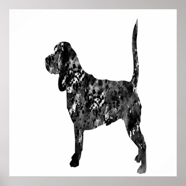 Schwarz-Weiß-Silhouette eines Stehenden Beagle Poster (Vorne)