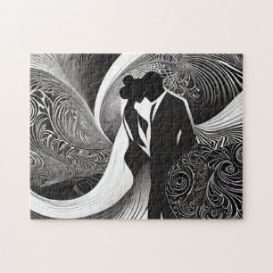 Schwarz-Weiß-Silhouette Elegantes Paar in Liebe Puzzle
