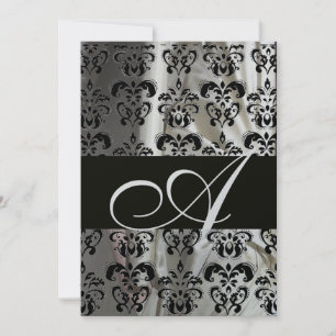 SCHWARZ-WEISS SILK DAMASK MONOGRAMM SILVER EINLADUNG