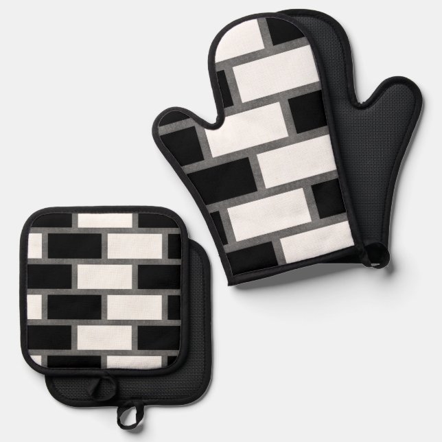 Schwarz-Weiß-Sillitoe-Tartan-Muster Ofenhandschuh & Topflappen-Set (Vorderseite/Rückseite)