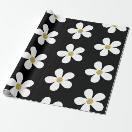 Schwarz-weiß Simple Daisy Gold Geschenkpapier