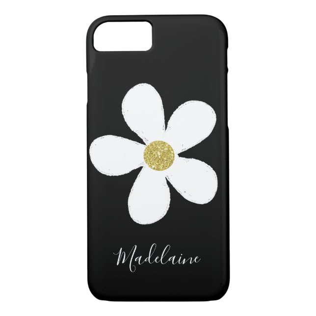 Schwarz-weiß Simple Daisy Gold Personal Case-Mate iPhone Hülle (Rückseite)