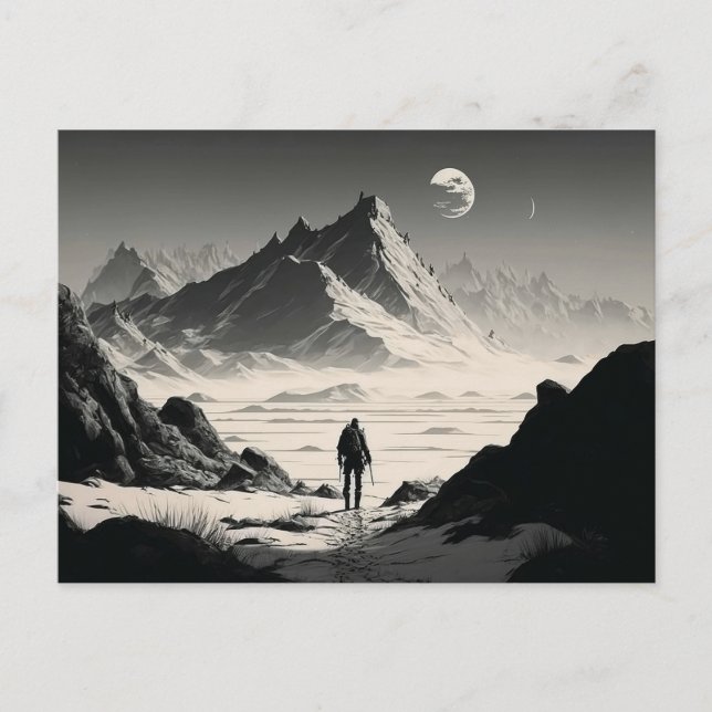 Schwarz-Weiß-Singletrail in den Wüstenbergen Postkarte (Vorderseite)