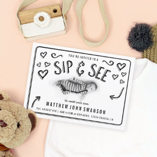 Schwarz-Weiß-Sippe und Foto sehen Einladung