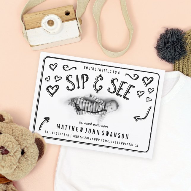 Schwarz-Weiß-Sippe und Foto sehen Einladung (Von Creator hochgeladen)