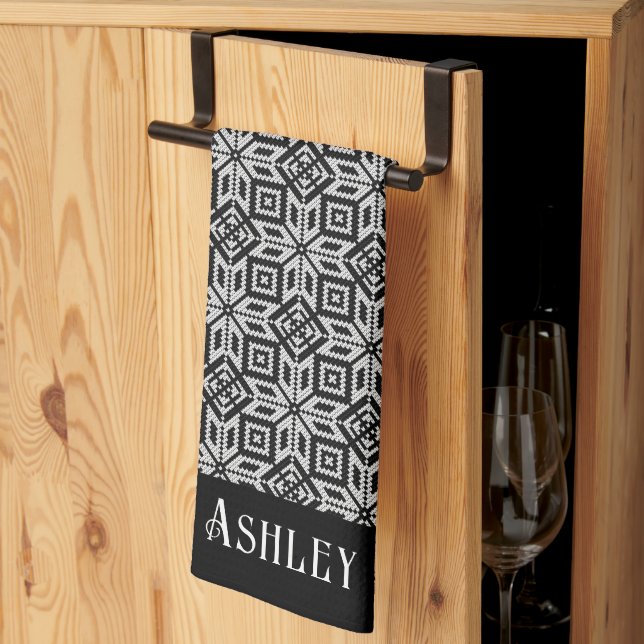 Schwarz-Weiß-Skandinavien-Muster Geschirrtuch (Drittel gefaltet)