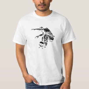 Schwarz-Weiß-Skateboarder-Illustration T-Shirt