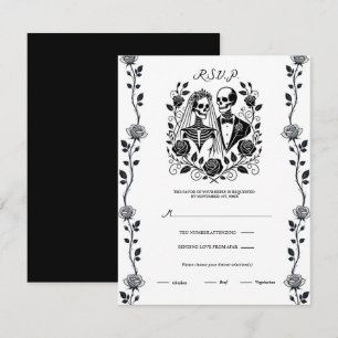 Schwarz Weiß Skelett Blumenrose Rebe Hochzeit RSVP Einladung