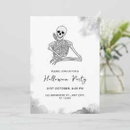 Schwarz-Weiß-Skelett-Halloween-Party Einladung