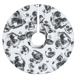 Schwarz-Weiß-Skelett Skelett Skull Art Muster Polyester Weihnachtsbaumdecke