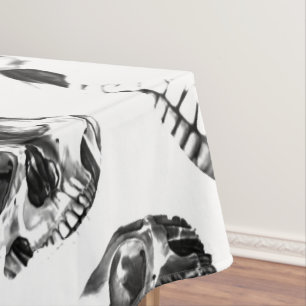 Schwarz-Weiß-Skelett Skelett Skull Art Muster Tischdecke