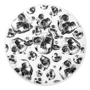 Schwarz-Weiß-Skelett Skelett Skulptur Keramikknauf