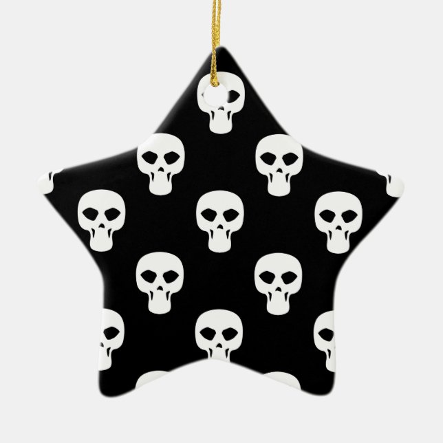 Schwarz-Weiß-Skull-Muster Keramikornament (Vorne)