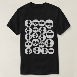 Schwarz-Weiß-Skull-Muster T-Shirt