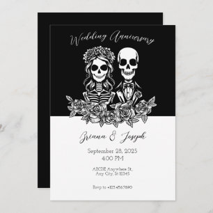 Schwarz-Weiß-Skull-Paar Hochzeitstag Einladung