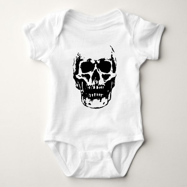 Schwarz-weiß Skull Pop Artwork Baby Strampler (Vorderseite)