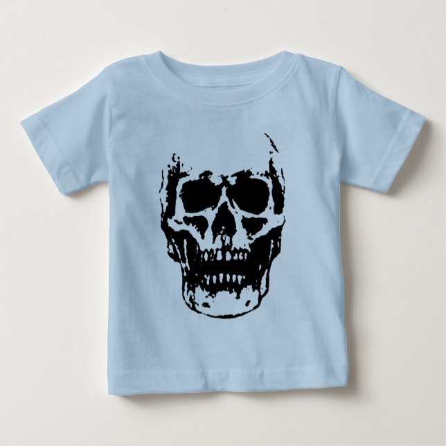 Schwarz-weiß Skull Pop Artwork Baby T-shirt (Vorderseite)