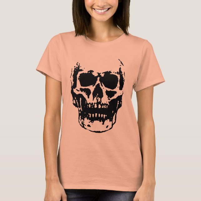 Schwarz-weiß Skull Pop Artwork T-Shirt (Vorderseite)