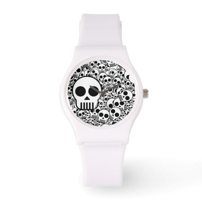 Schwarz-Weiß-Skull-Uhr Armbanduhr (Vorderseite)