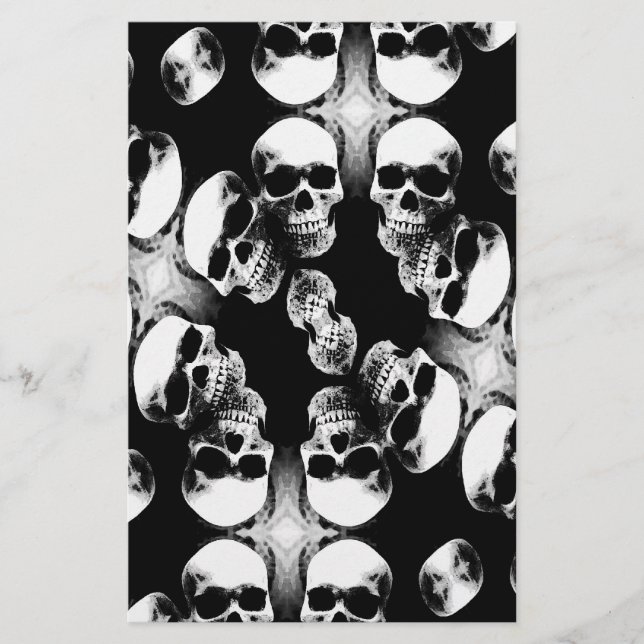 Schwarz-Weiß-Skulls Briefpapier (Vorderseite)