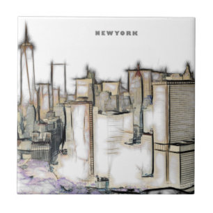 Schwarz-Weiß-Skyline New York City Zeichnend Fliese