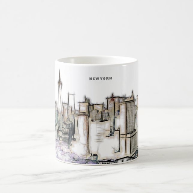 Schwarz-Weiß-Skyline New York City Zeichnend Kaffeetasse (Mittel)