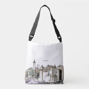 Schwarz-Weiß-Skyline New York City Zeichnend Tragetaschen Mit Langen Trägern