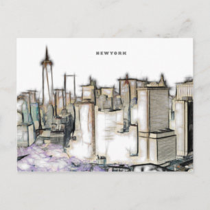 Schwarz-weiß-Skyline Newyork City Zeichnung Postkarte