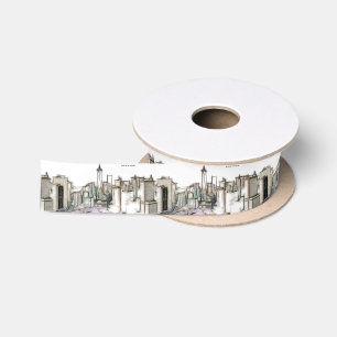 Schwarz-weiß-Skyline Newyork City Zeichnung Satinband