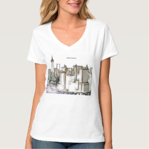 Schwarz-weiß-Skyline Newyork City Zeichnung T-Shirt