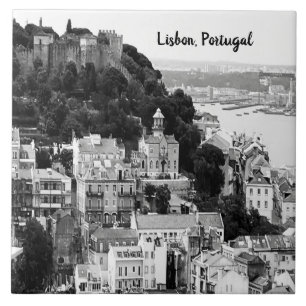 Schwarz-Weiß-Skyline von Lissabon Portugal Fliese
