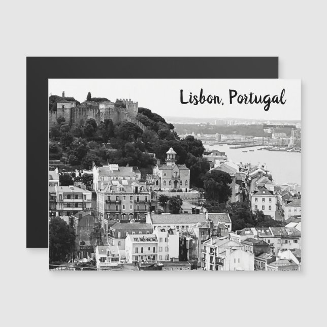 Schwarz-Weiß-Skyline von Lissabon Portugal Postcar Magnetkarte (Vorne/Hinten)