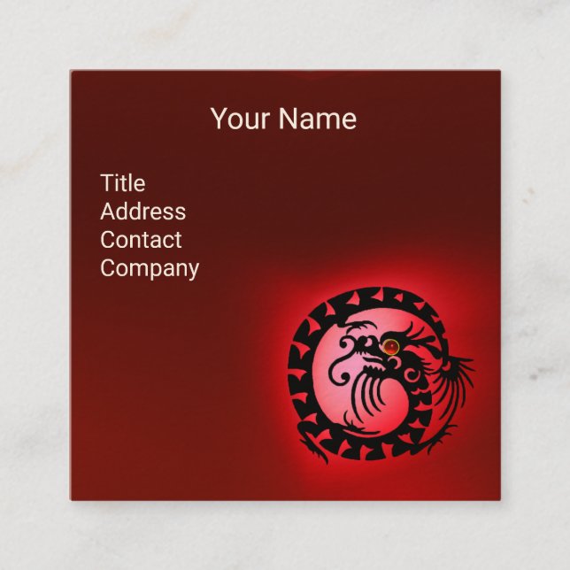SCHWARZ-WEISS SNAKE DRAGON RED RUBY Gemstone Quadratische Visitenkarte (Vorderseite)