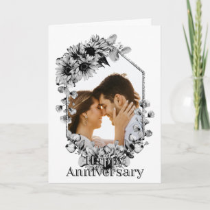 Schwarz-Weiß-Sonnenblumen-Foto Jubiläum Karte