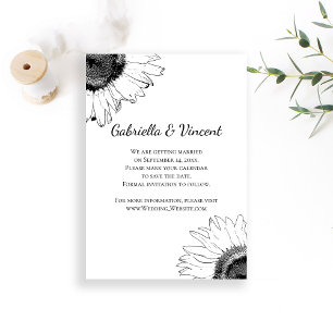Schwarz-Weiß-Sonnenblumen Hochzeit retten das Datu Save The Date
