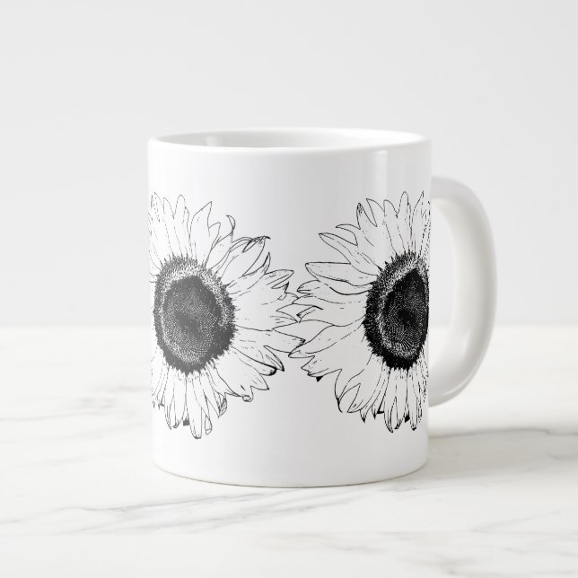 Schwarz-Weiß-Sonnenblumen Jumbo-Tasse (Vorderseite Rechts)