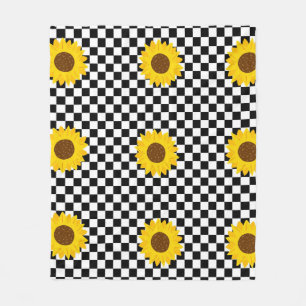 Schwarz-Weiß-Sonnenblumen-Karo-Blumenmuster Fleecedecke