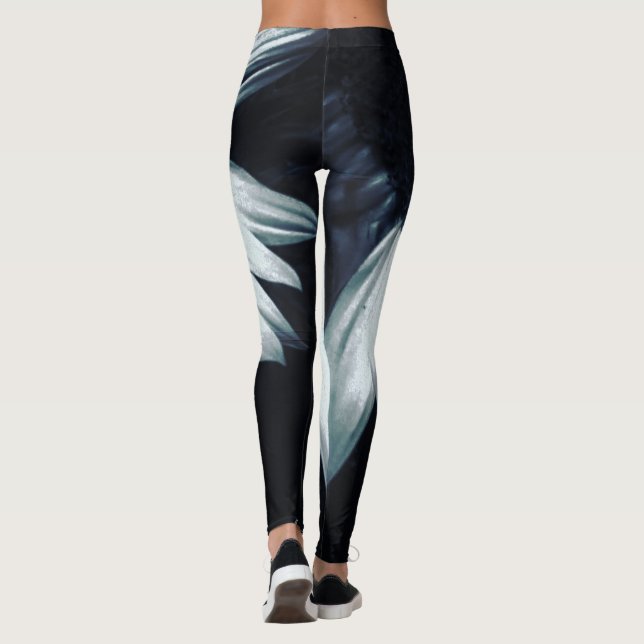 Schwarz-Weiß-Sonnenblumen-Leggings Leggings (Rückseite)