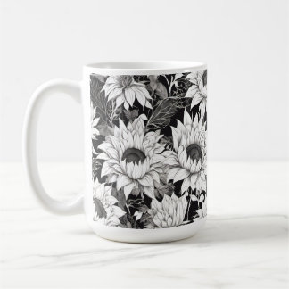 Schwarz-Weiß-Sonnenblumen-Tasse. Kaffee-Cup Gesche Kaffeetasse